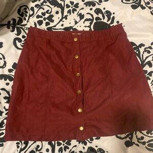 Button-Front Burgundy Skirt